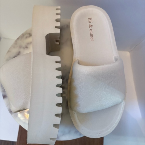 Lili & Oumer Beige Cream Platform Slide Sandals Women’s 11 EUR 42 Chunky Sole - Picture 11 of 16